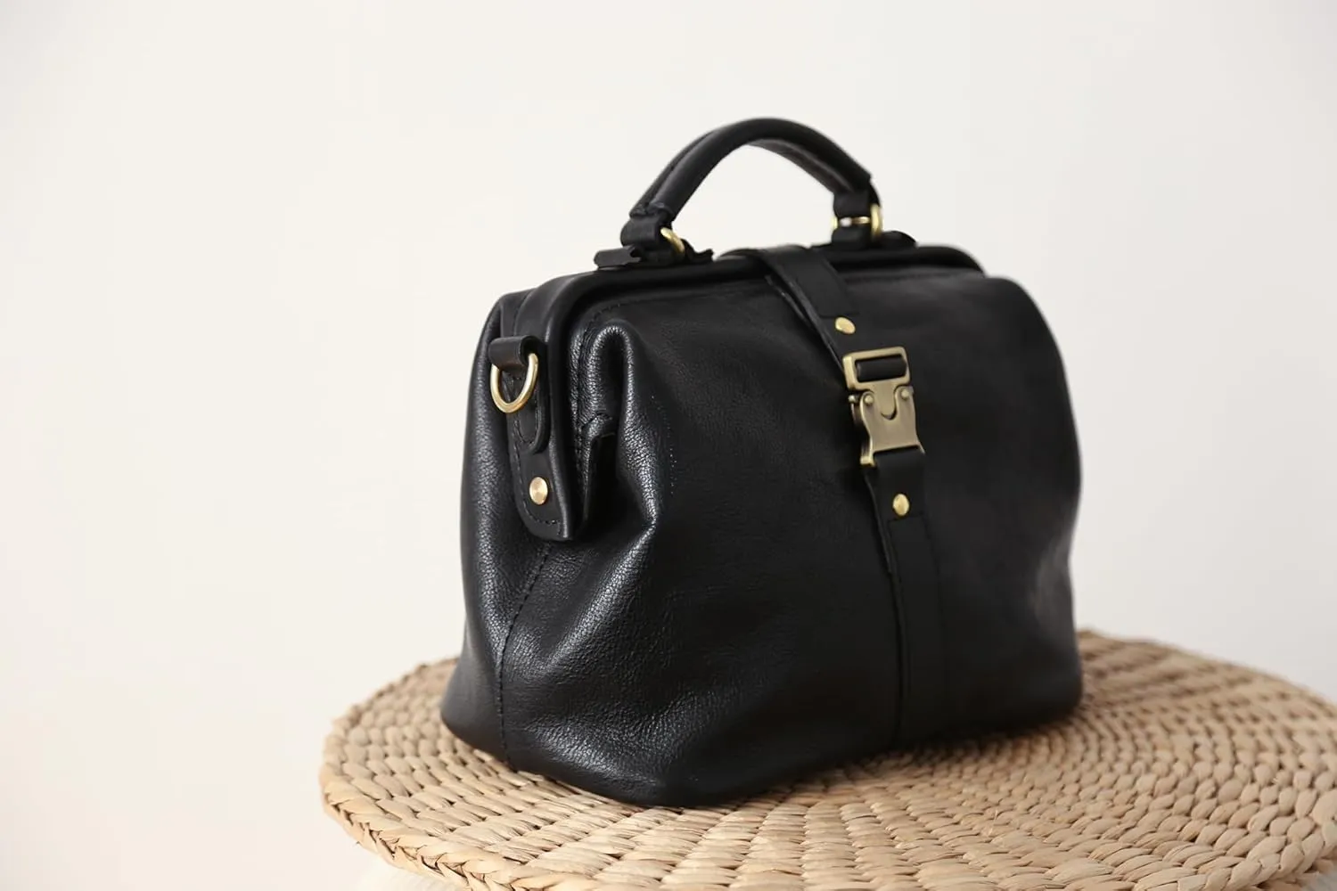 Soft Leather Doctors Bag- Doctor Style Bag, Leather Purse, Off Shoulder Bag, Monogram Leather Bag, Every Day Carry large (black)