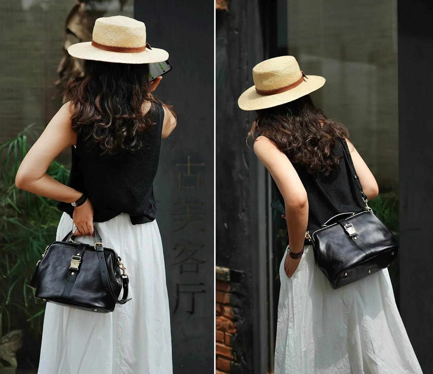 Soft Leather Doctors Bag- Doctor Style Bag, Leather Purse, Off Shoulder Bag, Monogram Leather Bag, Every Day Carry large (black)