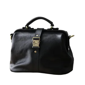 Soft Leather Doctors Bag- Doctor Style Bag, Leather Purse, Off Shoulder Bag, Monogram Leather Bag, Every Day Carry large (black)