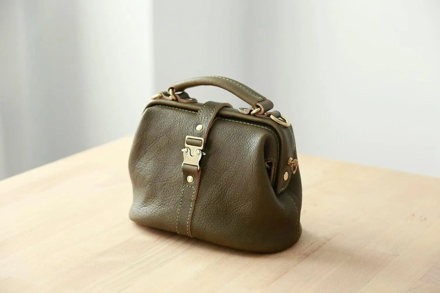 Soft Leather Doctors Bag- Doctor Style Bag, Leather Purse, Off Shoulder Bag, Monogram Leather Bag, Every Day Carry large (Olive)