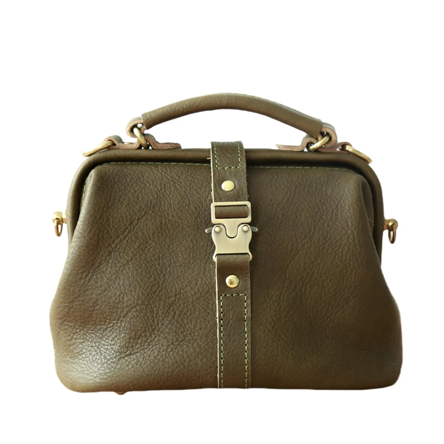 Soft Leather Doctors Bag- Doctor Style Bag, Leather Purse, Off Shoulder Bag, Monogram Leather Bag, Every Day Carry large (Olive)