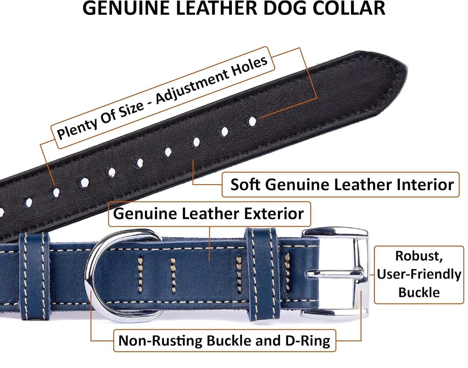 Soft Leather Dog Collar | Dog Collars for Small, Medium and Large Dogs | Durable Heavy Duty Dog Collars