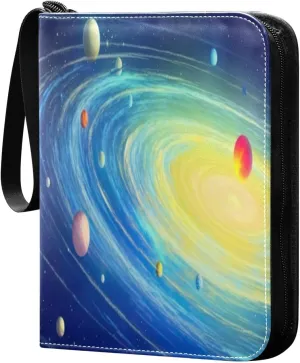 Solar System Painting Card Binder 4-Pocket Leather Cover 400 Pockets Card Album Holder Removable Display Storage for Trading Cards, Game Cards, Collectibles