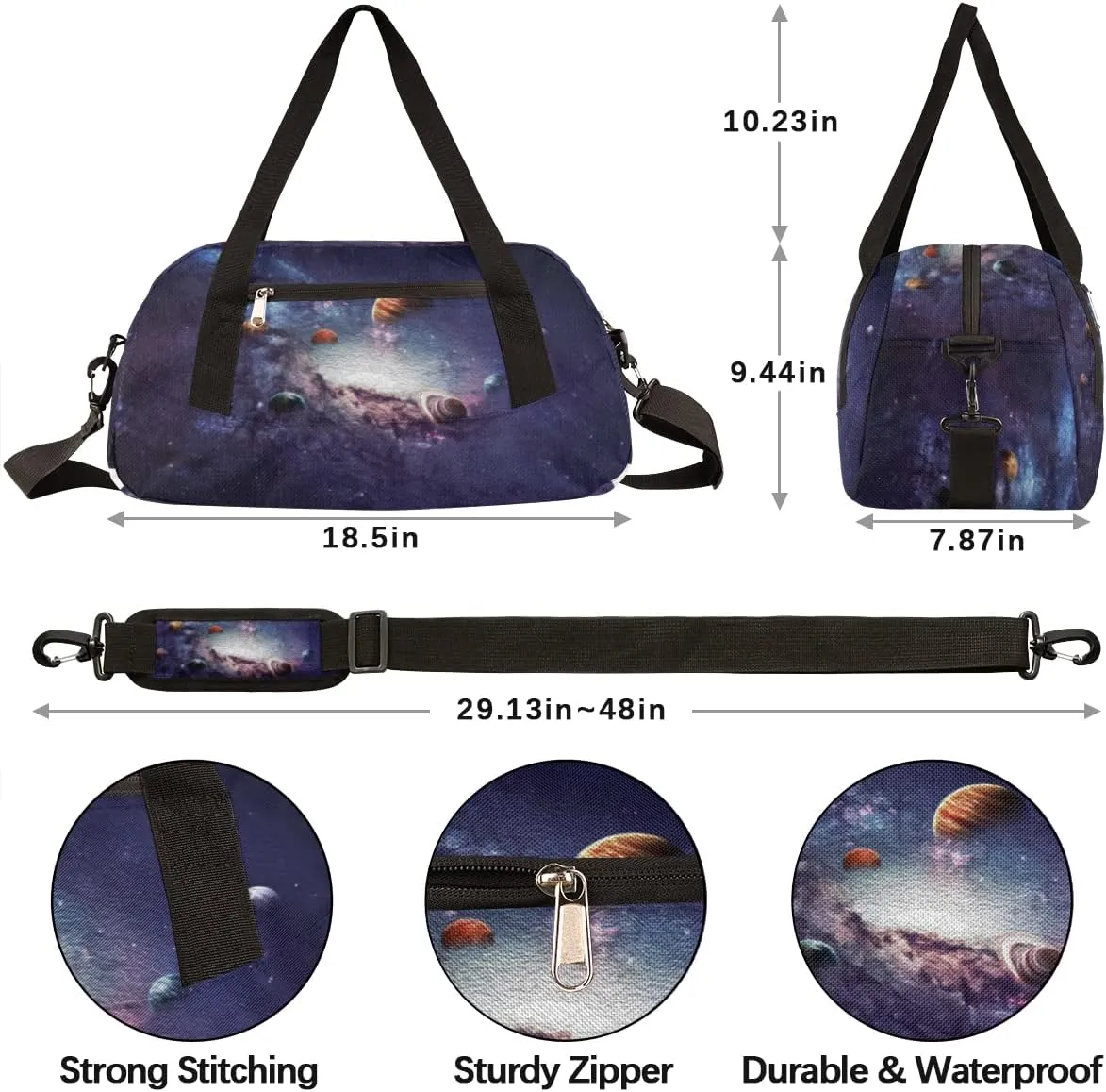 Solar System Planets Kids Duffel Bag for Girls Boys Teens, Planets Oil Painting Dance Bag Overnight Small Duffel Bag Carry On Weekend Sports Gym Travel Bag for School Practice Gymnastics Ballet