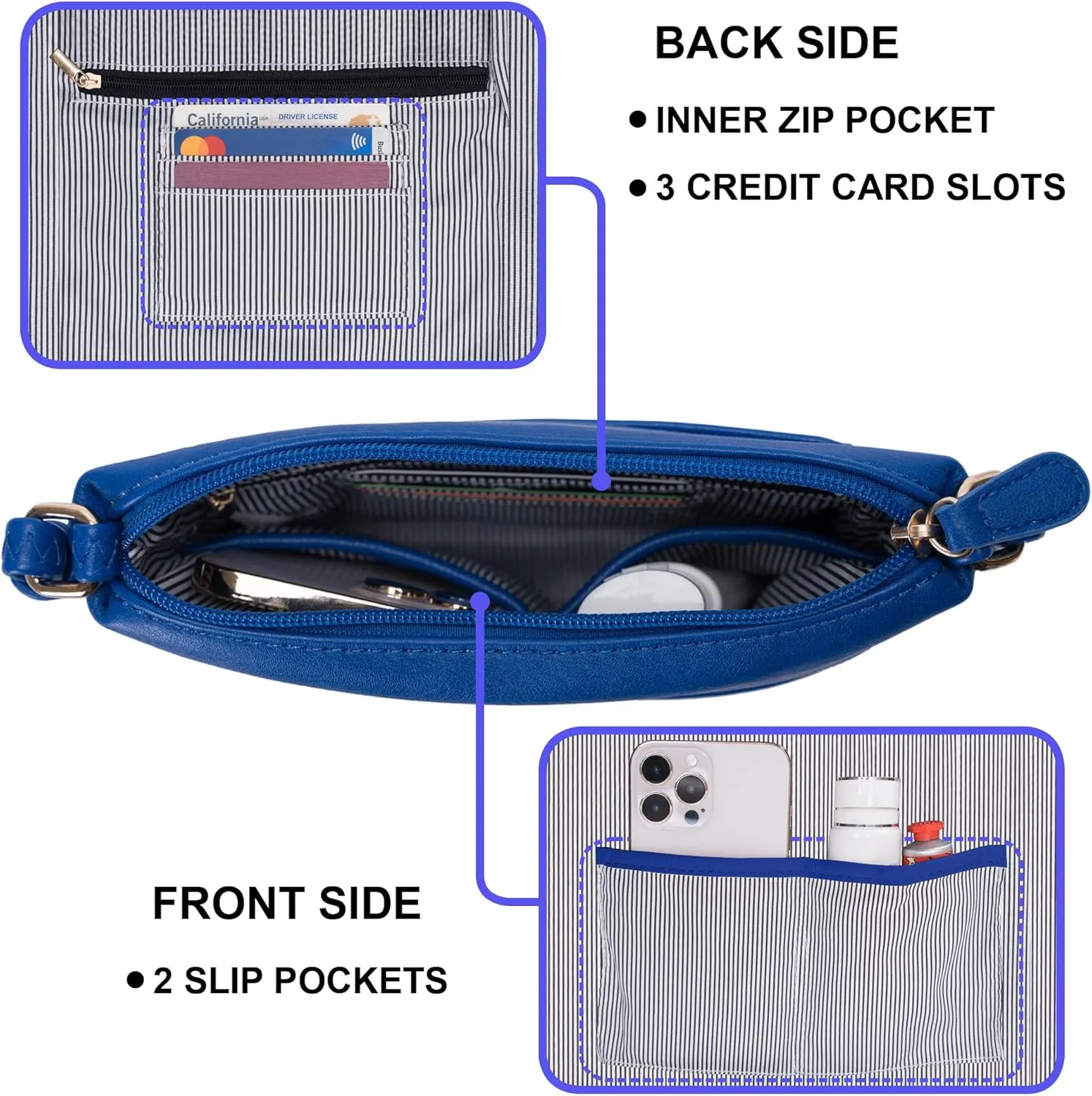 Solene Small Multi Zipper Pocket Crossbody Bag with Adjustable Strap, Lightweight Travel Purse, Daily Small Messenger Pouch