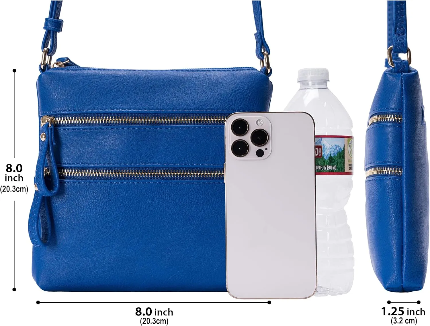 Solene Small Multi Zipper Pocket Crossbody Bag with Adjustable Strap, Lightweight Travel Purse, Daily Small Messenger Pouch