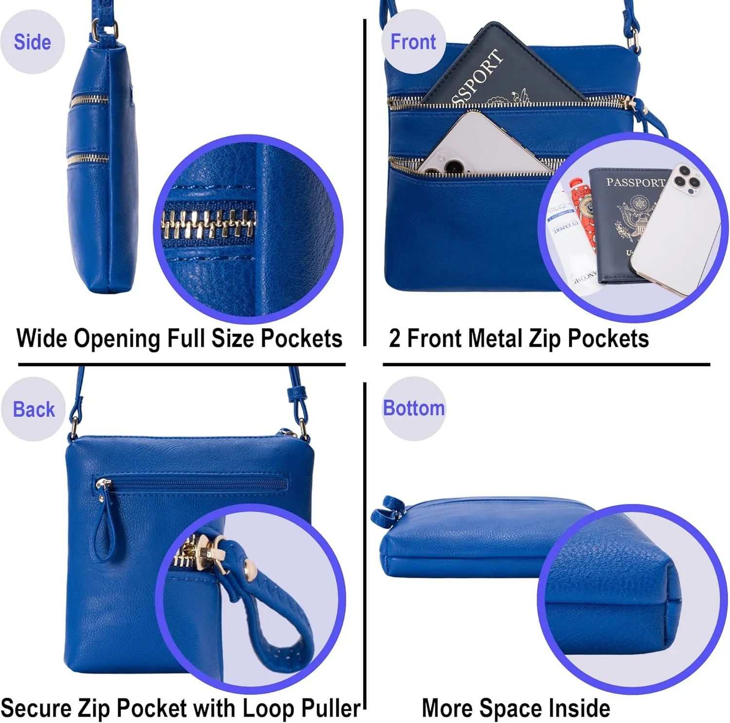Solene Small Multi Zipper Pocket Crossbody Bag with Adjustable Strap, Lightweight Travel Purse, Daily Small Messenger Pouch