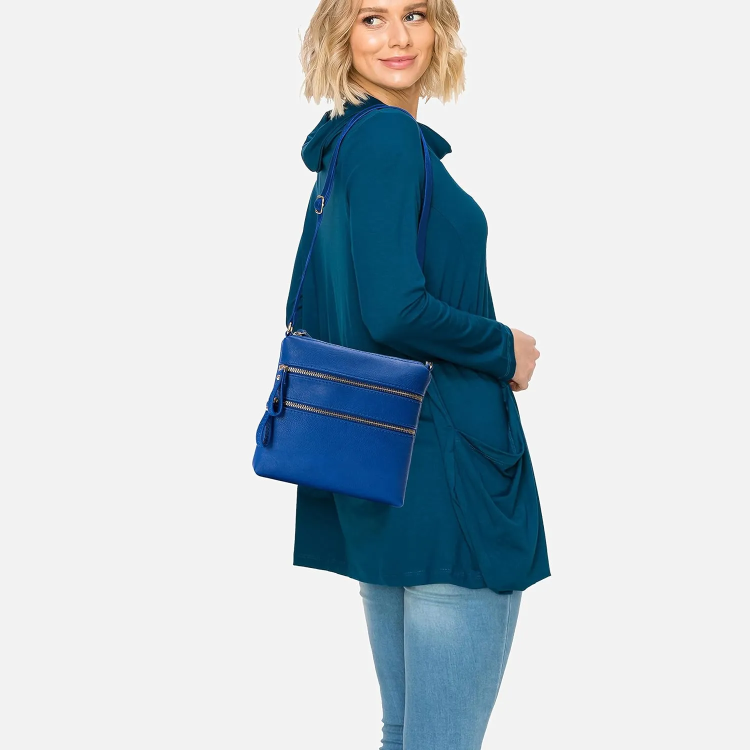 Solene Small Multi Zipper Pocket Crossbody Bag with Adjustable Strap, Lightweight Travel Purse, Daily Small Messenger Pouch