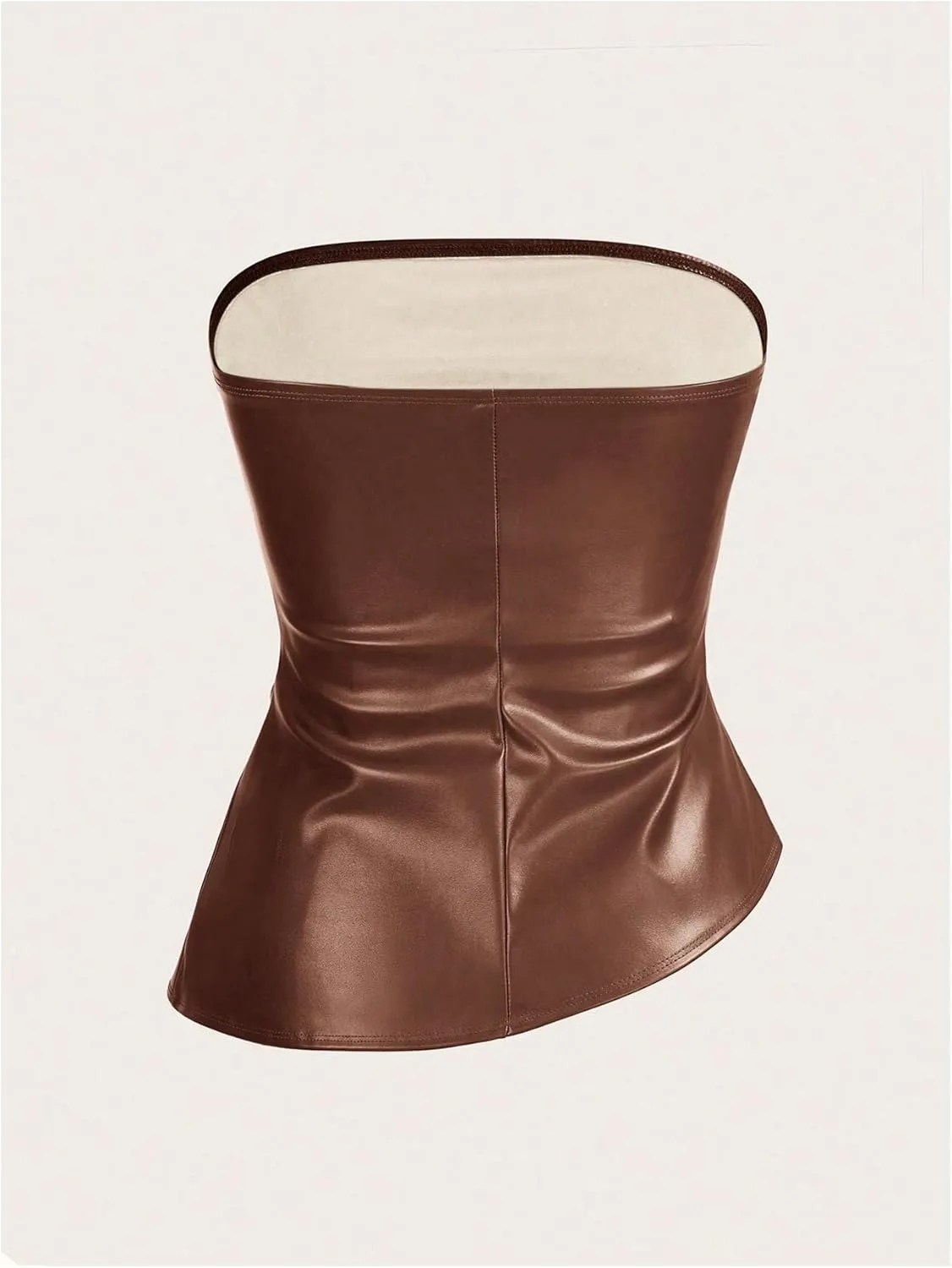 SOLY HUX Women's PU Leather Tube Top Strapless Ruched Asymmetrical Bandeau Tops Rave Concert Outfit