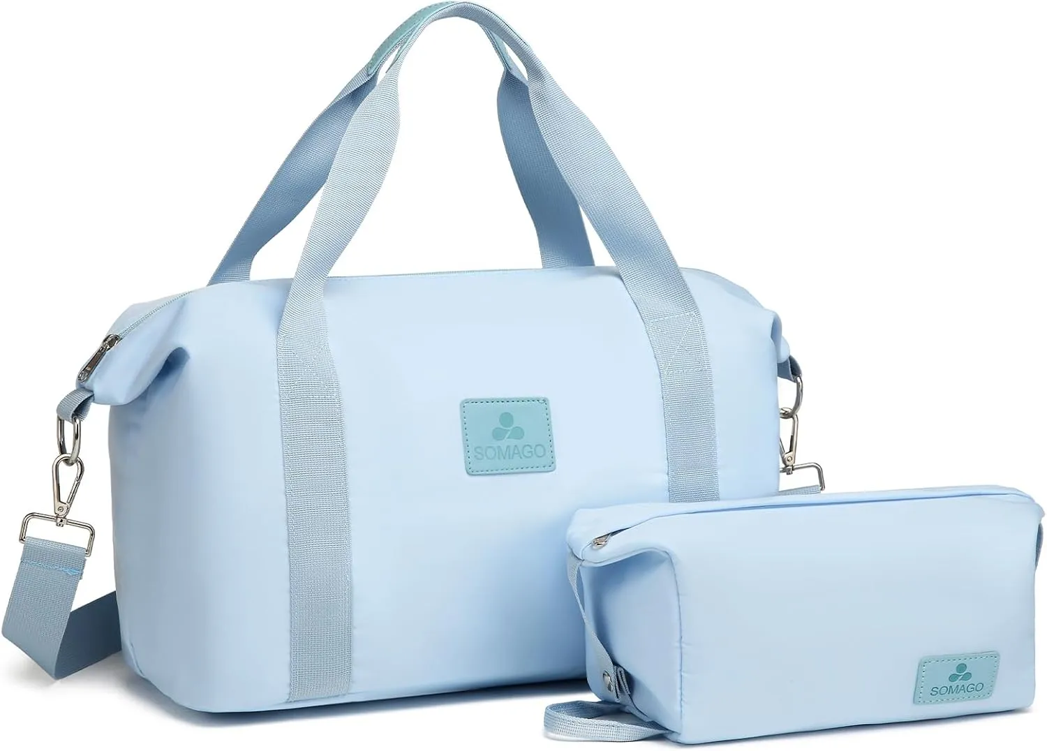 Somago Travel Duffel Bag Weekend Bag Carry On Tote Water Resistant Travel Essentials Sport Gym Bag for Men & Women Overnight Bag Luggage Bag with Trolley Sleeve for Hospital Business Trip(Light Blue)
