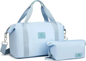 Somago Travel Duffel Bag Weekend Bag Carry On Tote Water Resistant Travel Essentials Sport Gym Bag for Men & Women Overnight Bag Luggage Bag with Trolley Sleeve for Hospital Business Trip(Light Blue)