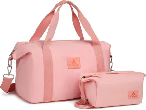 Somago Travel Duffel Bag Weekend Bag Carry On Tote Water Resistant Travel Essentials Sport Gym Bag for Men & Women Overnight Bag Luggage Bag with Trolley Sleeve for Hospital Business Trip（Rose Gold）