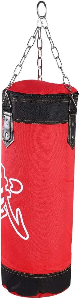 Sorandy Empty Training Boxing Sandbag, Oxford Cloth Material, Shock Absorbing Punching Bag, Kickboxing Sand Bag with Metal Chain, for Hand and Foot Development (Red), 60CM