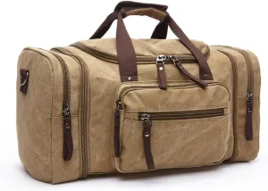 SOUJOY 50L Canvas Duffle Bag for Travel, Overnight Weekender Bag, 24 Inch Expandable Carry on Bags for Men, Gym Bags for Mountain Camping Climbing Airline Hiking