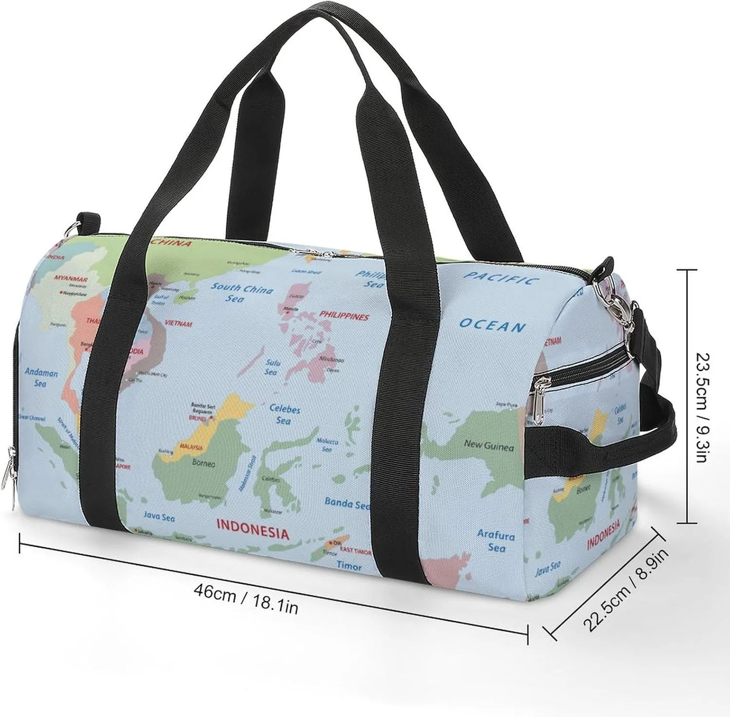 Southeast Asia Map Sports Tote Gym Bag for Women Men, Overnight Bag with Shoe Compartment Water Resistant