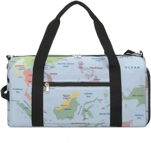 Southeast Asia Map Sports Tote Gym Bag for Women Men, Overnight Bag with Shoe Compartment Water Resistant