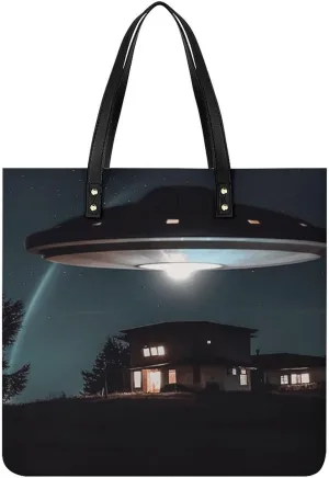 Spacecraft at Night Large Leather Handbags Women Fashion Handbag Multifunctional Travel Bag It Is A Great Gift for Mothers, Teachers, Friends, Bridesmaids