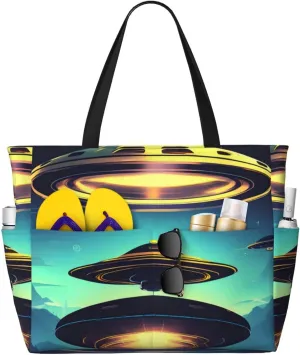 Spacecraft Descend Large Capacity Beach Travel Bag, Women'S Handbag Is Waterproof And Sandproof, Suitable For Travel, Beach Vacation, Etc.