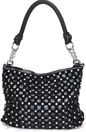 Sparkle Rhinestone Suede Hobo Handbag