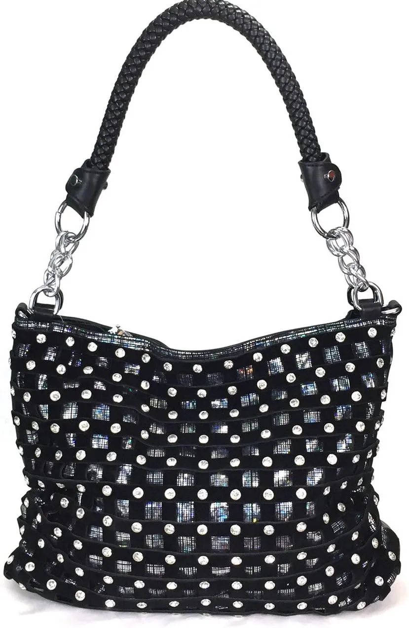 Sparkle Rhinestone Suede Hobo Handbag