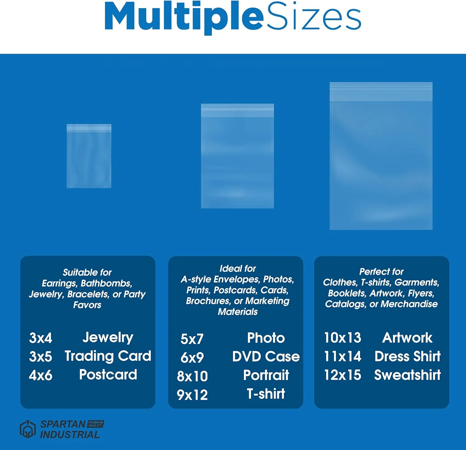 Spartan Industrial - Crystal Clear Resealable Polypropylene Poly Bags for Packaging, Clothing & T Shirts - Self Seal & Reinforced (10" X 13")