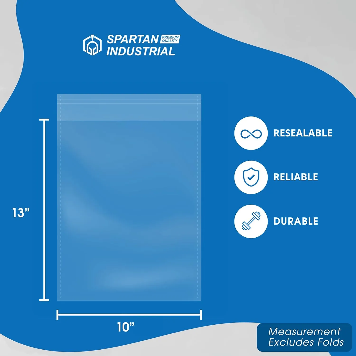 Spartan Industrial - Crystal Clear Resealable Polypropylene Poly Bags for Packaging, Clothing & T Shirts - Self Seal & Reinforced (10" X 13")
