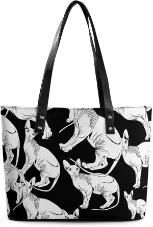 Sphynx Cat Women's Tote Shoulder Bag Handbag Top Handle Leather 29 * 34 * 14cm