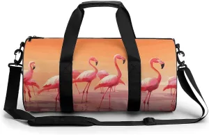 Sport Gym Duffle Travel Bag for Women Men Overnight Weekender Bag with Shoe Compartment,Wet Pocket A Flock of Flamingos