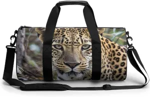 Sport Gym Duffle Travel Bag for Women Men Overnight Weekender Bag with Shoe Compartment,Wet Pocket African Animal Leopard
