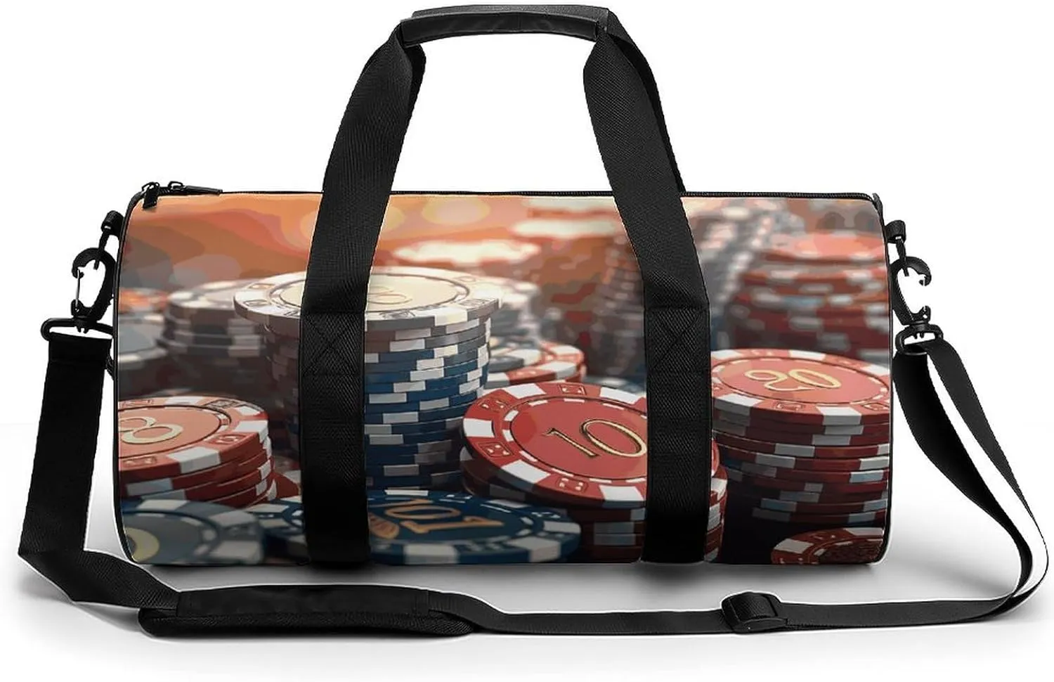 Sport Gym Duffle Travel Bag for Women Men Overnight Weekender Bag with Shoe Compartment,Wet Pocket Casino Chips, 17.7in/9in/9in, style