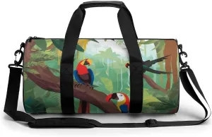 Sport Gym Duffle Travel Bag for Women Men Overnight Weekender Bag with Shoe Compartment,Wet Pocket Macaw And Toucan Perching of American Rainforests