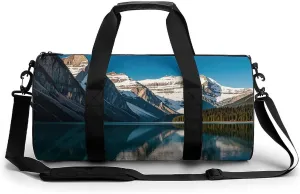 Sport Gym Duffle Travel Bag for Women Men Overnight Weekender Bag with Shoe Compartment,Wet Pocket Panorama of The Lake Louise Mountains