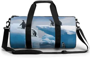 Sport Gym Duffle Travel Bag for Women Men Overnight Weekender Bag with Shoe Compartment,Wet Pocket Penguins On The Iceberg