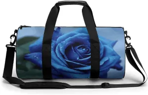 Sport Gym Duffle Travel Bag for Women Men Overnight Weekender Bag with Shoe Compartment,Wet Pocket Romantic Blue Rose