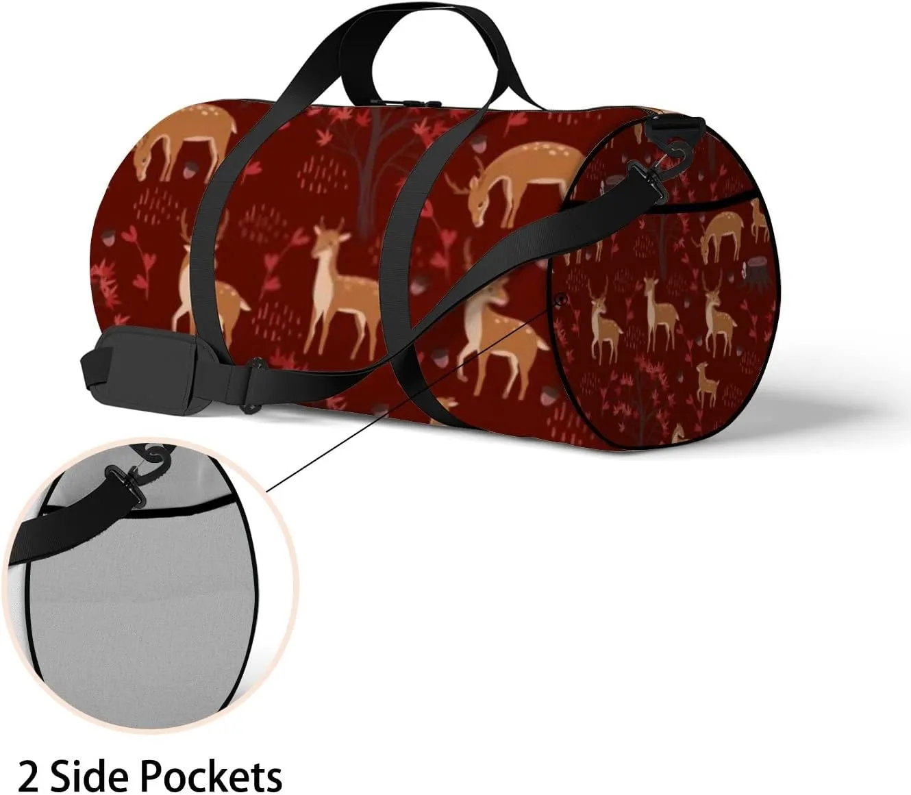 Sports Gym Bag for Women and Men Waterproof Cartoon Cute Deers Forest Red Duffel Bag Lightweight Carryon Traveling Boarding Gripsack