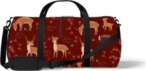 Sports Gym Bag for Women and Men Waterproof Cartoon Cute Deers Forest Red Duffel Bag Lightweight Carryon Traveling Boarding Gripsack