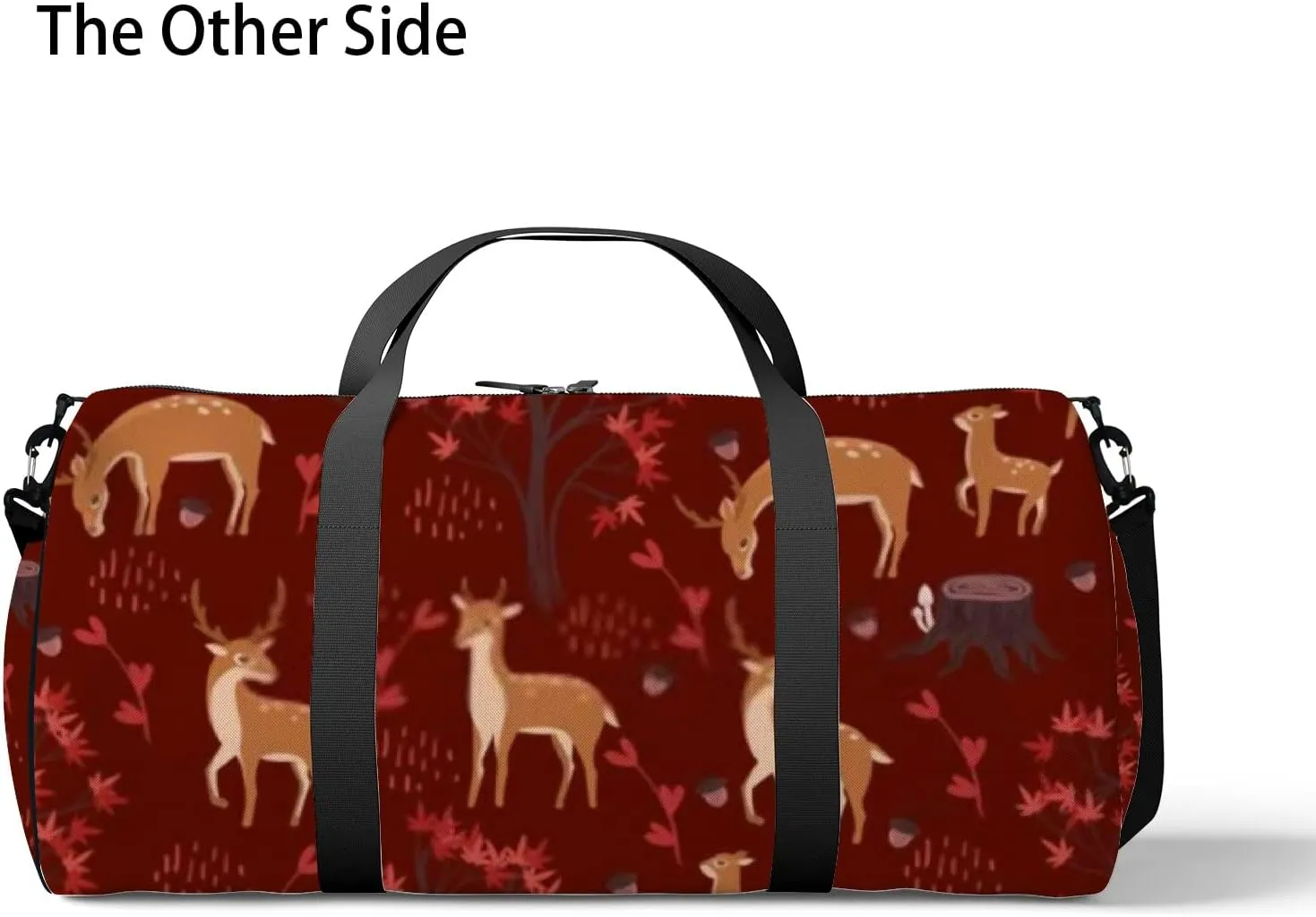 Sports Gym Bag for Women and Men Waterproof Cartoon Cute Deers Forest Red Duffel Bag Lightweight Carryon Traveling Boarding Gripsack