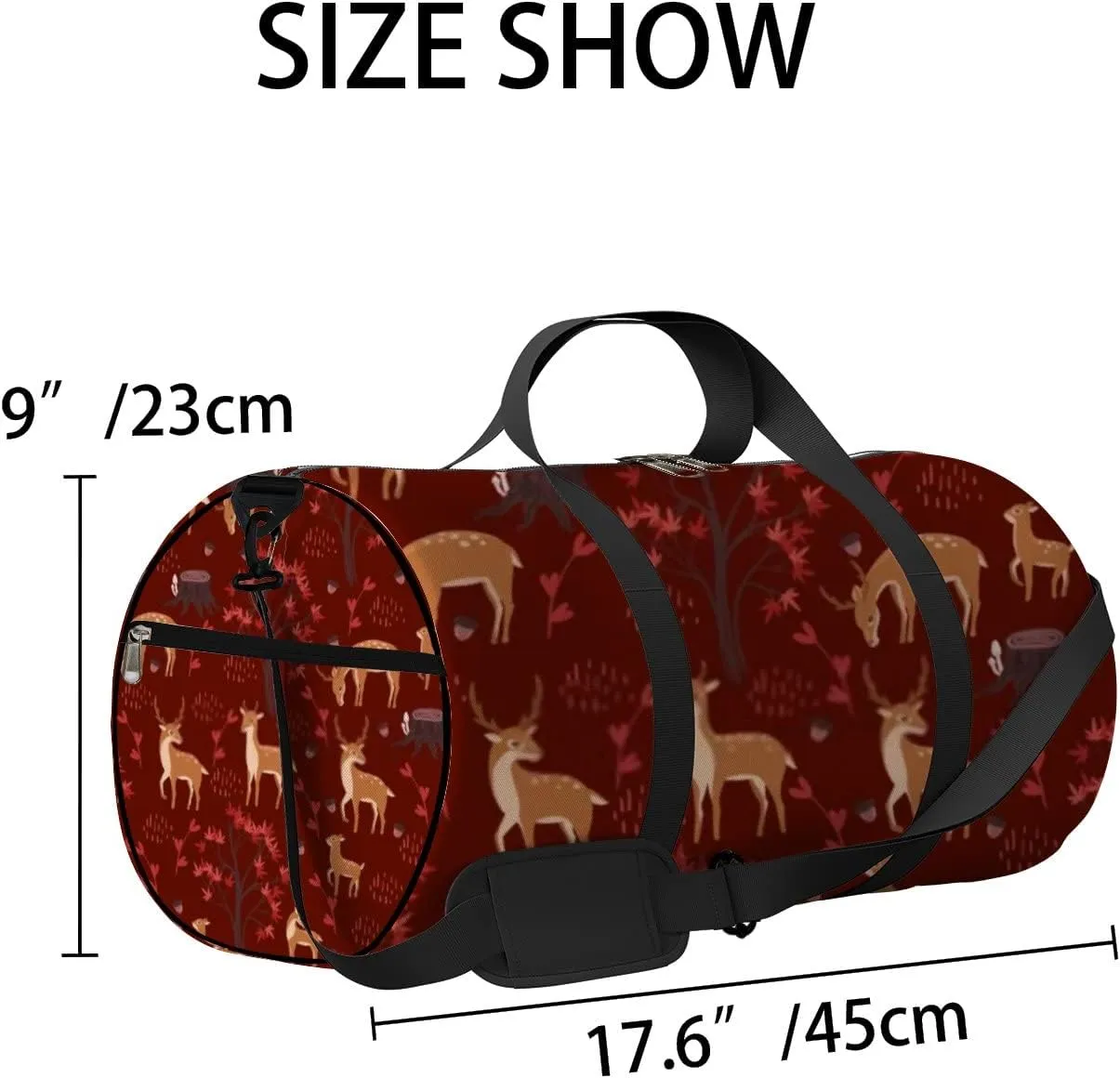 Sports Gym Bag for Women and Men Waterproof Cartoon Cute Deers Forest Red Duffel Bag Lightweight Carryon Traveling Boarding Gripsack