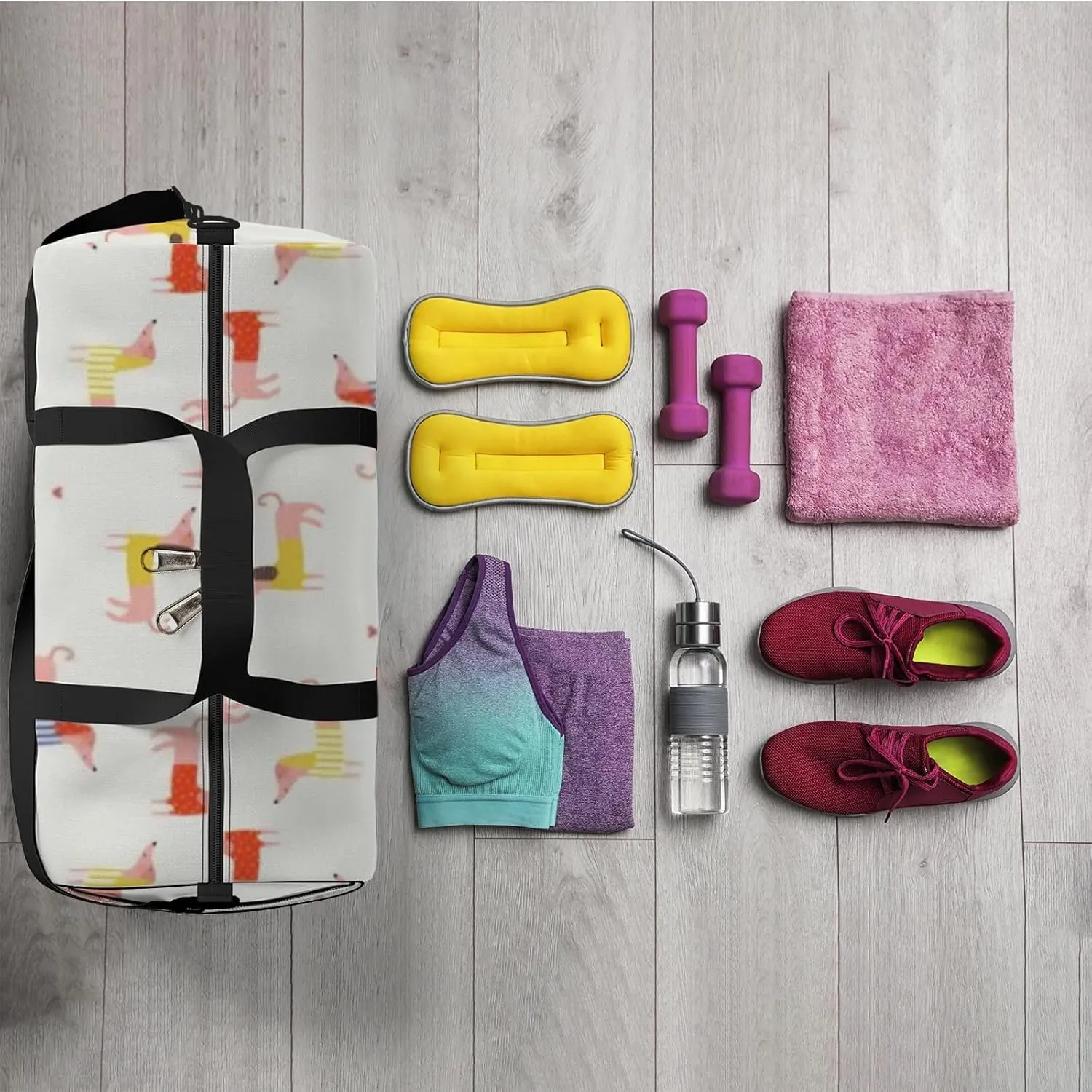 Sports Gym Bag for Women and Men Waterproof Childish Pattern Colorful Duffel Bag Lightweight Carryon Traveling Boarding Gripsack