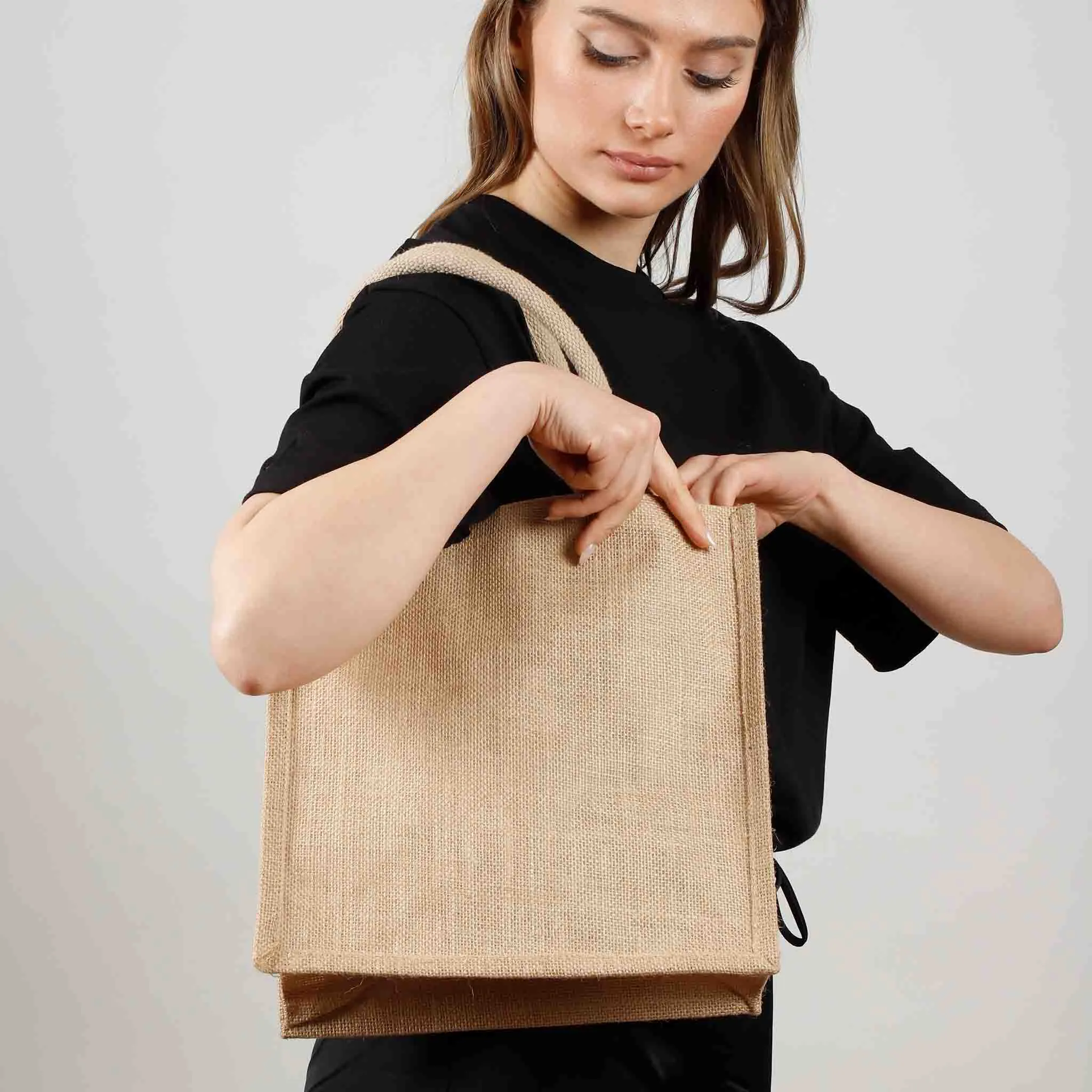 Square Burlap Bags - Wholesale Jute Tote Bags W/ Deep Gusset - TJ888