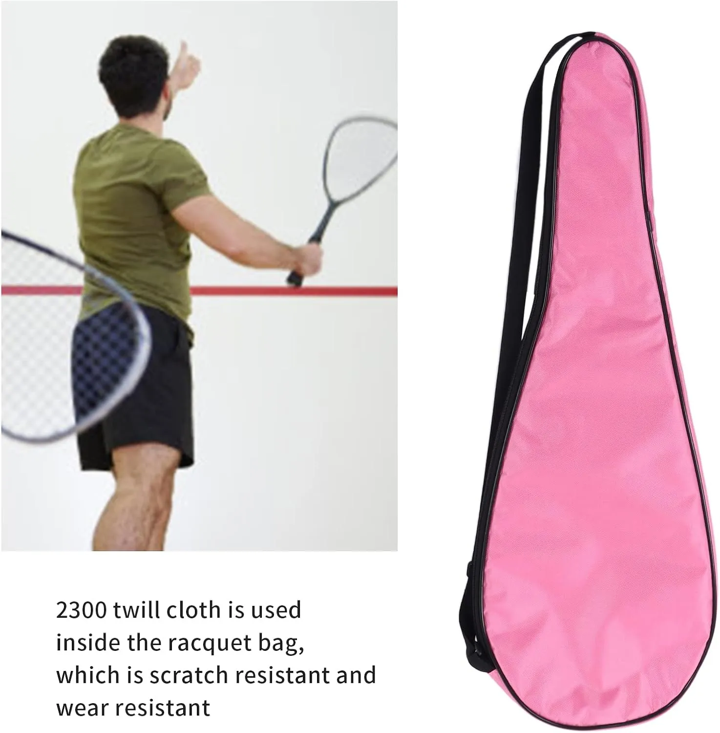 Squash Racquet Cover Bag, Lightweight Padded Racket Carrying Bag with Adjustable Shoulder Strap,Racquet Tennis Bag for Tennis Players (Pink)