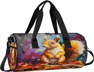 Squirrel Color Painting Travel Gym Bag Waterproof Sport Dance Bag for Women Men Portable Gymnastics Duffel Bags Canvas Tote Carry on Handbag for Workout Overnight Weekender
