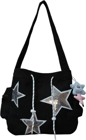Star Tote Hobo Bag Women Handbag Large Capacity Tote Shoulder Bag Casual Crossbody Bag Gift for Women (Black)