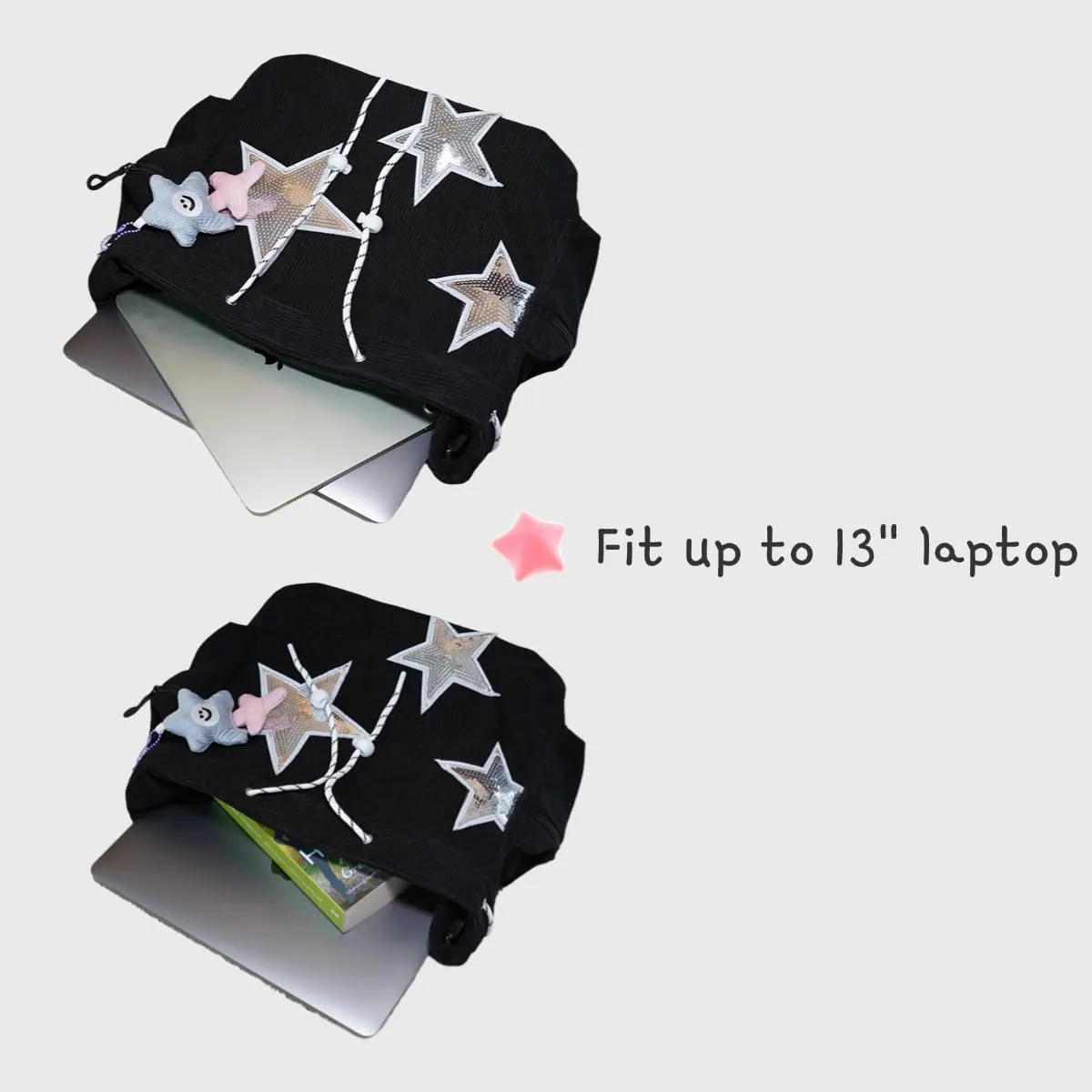 Star Tote Hobo Bag Women Handbag Large Capacity Tote Shoulder Bag Casual Crossbody Bag Gift for Women (Black)