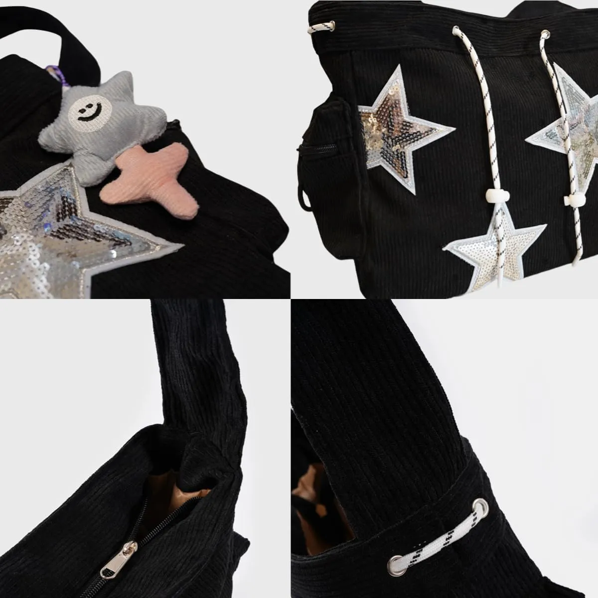 Star Tote Hobo Bag Women Handbag Large Capacity Tote Shoulder Bag Casual Crossbody Bag Gift for Women (Black)