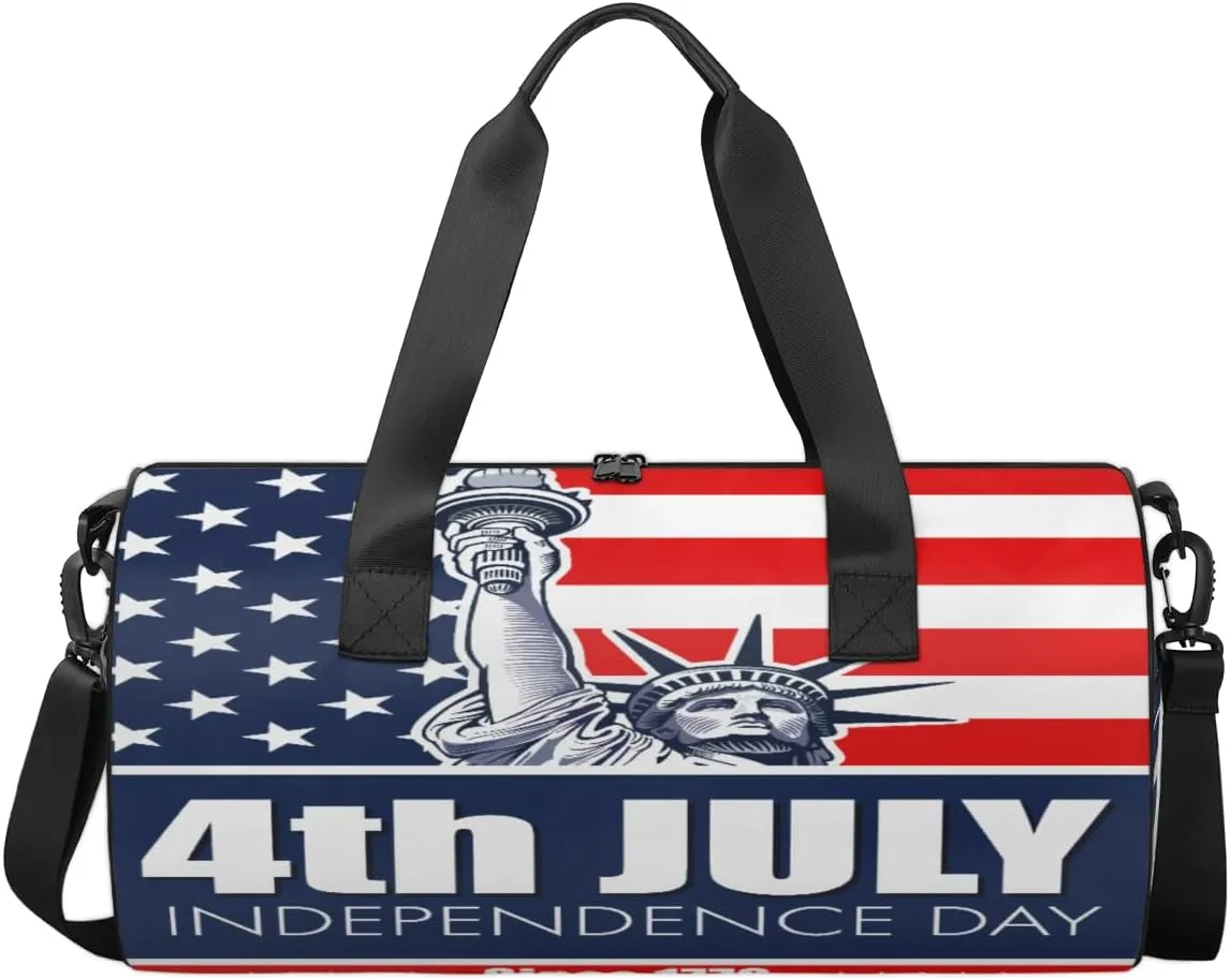 Statue Of Liberty American Flag Sports Duffel Bag, Gym Tote Bag Waterproof Weekender Travel Bag for Overnight Travel Luggage Workout Women Men(Flag)