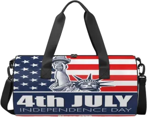 Statue Of Liberty American Flag Sports Duffel Bag, Gym Tote Bag Waterproof Weekender Travel Bag for Overnight Travel Luggage Workout Women Men(Flag)