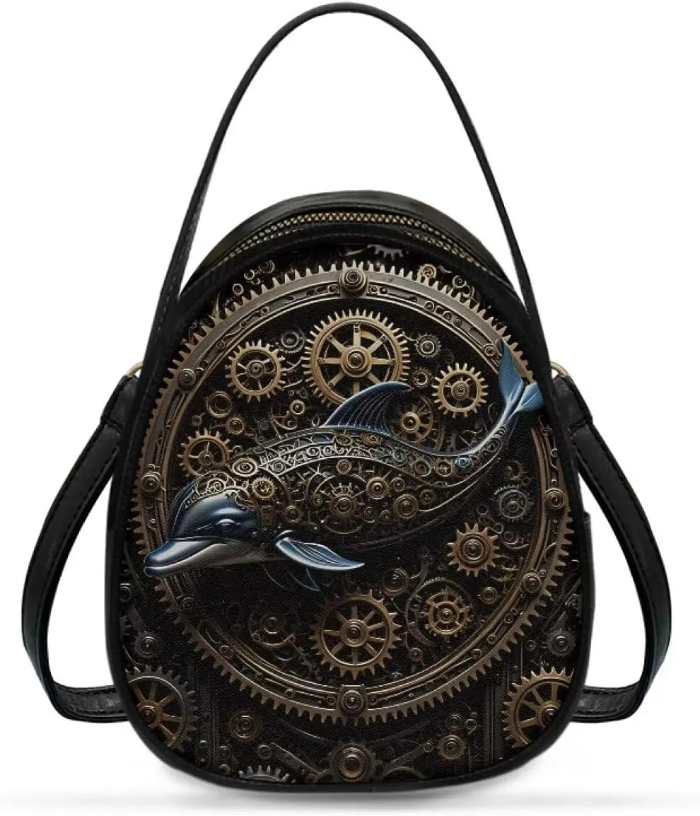 Steampunk Small Crossbody Bag PU Leather Phone Pouch Purse for Women, Top-Handle Shoulder Bags, 6.5x3.15x7.5inch