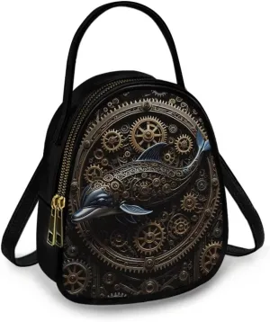 Steampunk Small Crossbody Bag PU Leather Phone Pouch Purse for Women, Top-Handle Shoulder Bags, 6.5x3.15x7.5inch