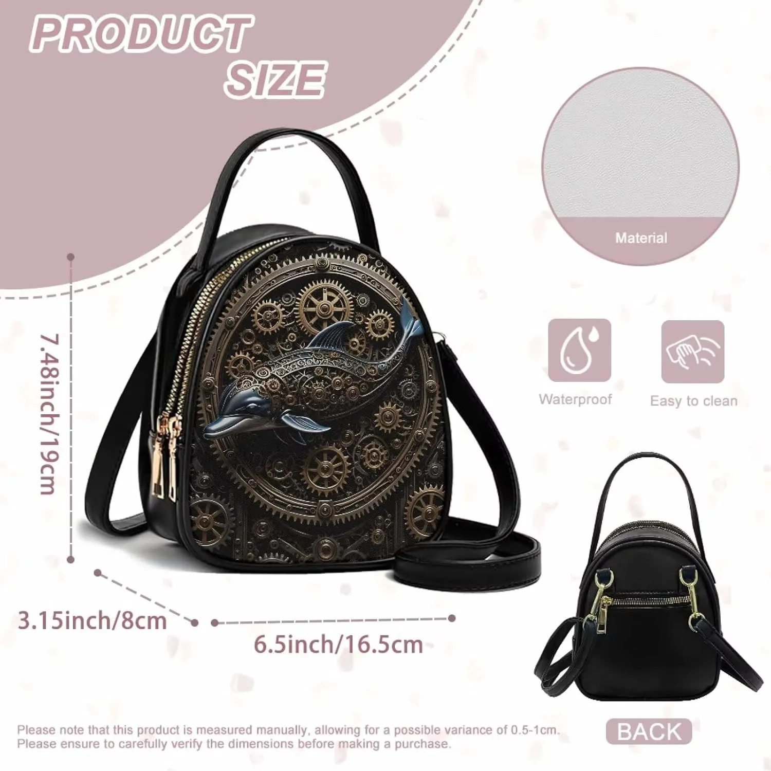 Steampunk Small Crossbody Bag PU Leather Phone Pouch Purse for Women, Top-Handle Shoulder Bags, 6.5x3.15x7.5inch